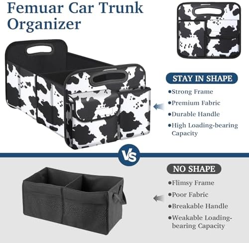 Femuar Car Trunk Organizer, Cow Print, Vintage Style, 52L Capacity, 4 - Image 3
