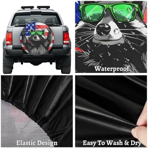 Spare Tire Cover for RV Trailer, American Flag Raccoon Tire Covers Universal - Image 4
