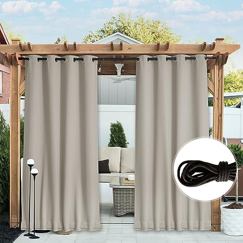 NICETOWN Outdoor Curtains Waterproof Fixed Bottom W52xL95 Natural - Image 2