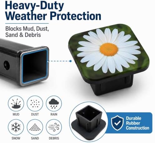 2" Hitch Cover White Daisy Rubber Towing Hitch Covers Hitch Protector - Image 6