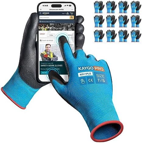 KAYGO Safety Work Gloves, PU Coated, 2-Finger Touchscreen by KAYGO