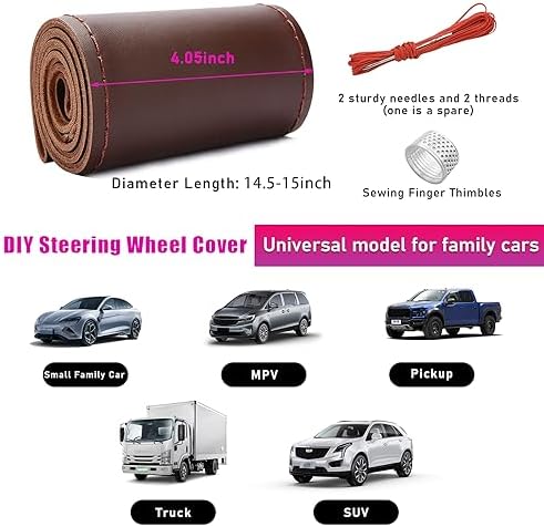 Ziciner Genuine Leather Steering Wheel Cover, Stitch on Wrap, Breathable - Image 2