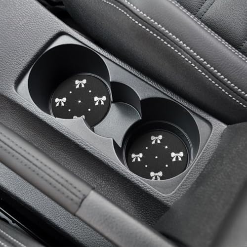 2PCS Car Coasters Rhinestone Bow Cup Holder Pad Anti-Slip Silver - Image 6