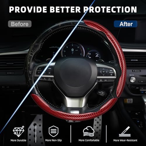 Amiss 3pcs Carbon Fiber Anti-Skid Steering Wheel Cover, Waterproof Design - Image 4
