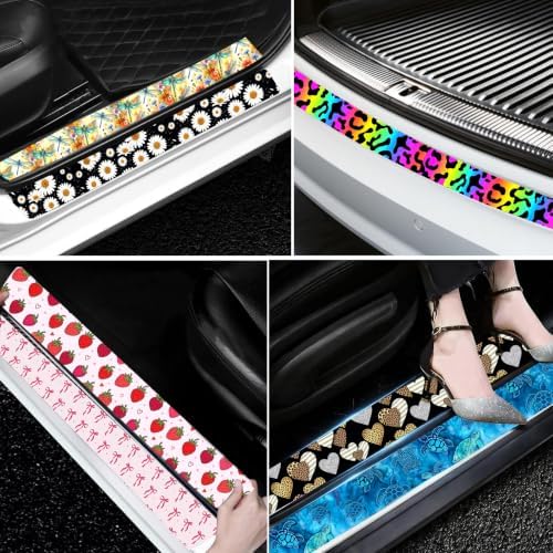 5PCS Highland Cow Car Door Sill Sticker Carbon Fiber Leather Auto Decal - Image 6