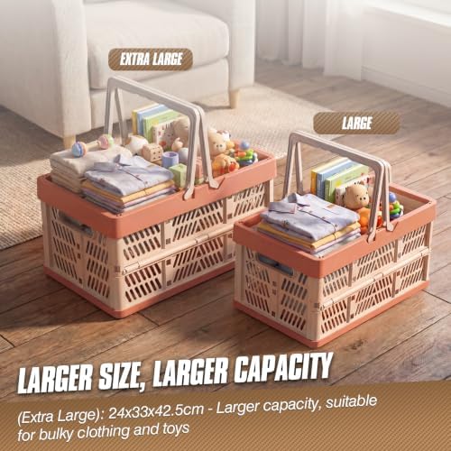2-Pack Large Foldable Storage Crates, 33.7L PP Collapsible Bins Grey + Blue - Image 4