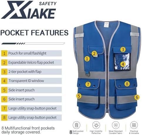 XIAKE Reflective Safety Vest for Men & Women High Visibility Class 2 Vest - Image 3