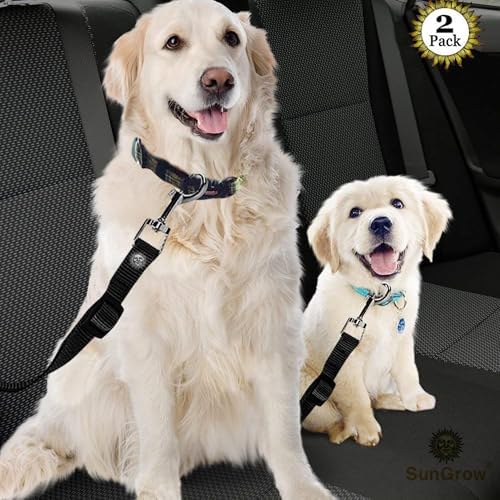 SunGrow Dog Seat Belt for Car, Adjustable Nylon Pet Seatbelt, Supports All Cars - Image 2