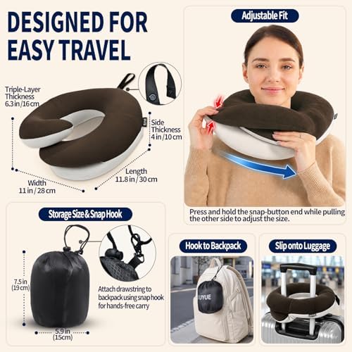 BUYUE Travel Neck Pillows for Airplanes, Memory Foam 360° Head Support Sleep - Image 5