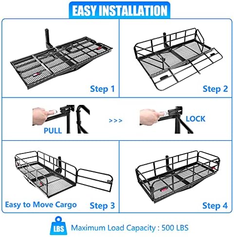 KAIRAY 500 Lbs Heavy Duty Hitch Mount Cargo Carrier 60" x 24" x 14.4" Folding - Image 5