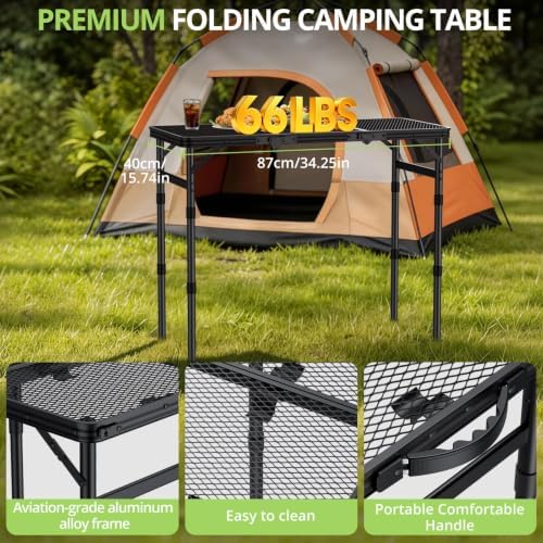3ft Folding Grill Table, Heat-Resistant Tabletop 3 Heights 27.5" - Image 6