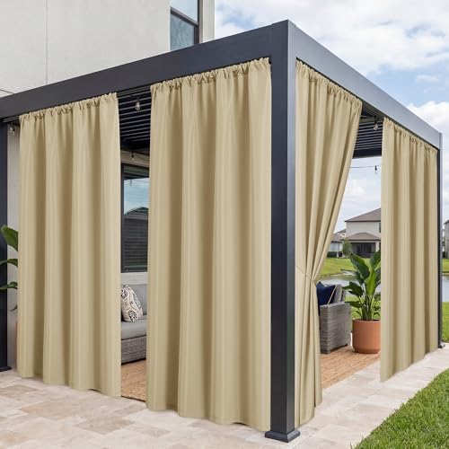 Patio Curtains Outdoor Waterproof, 4 Panels, Rod Pocket Sunshades by RichSets