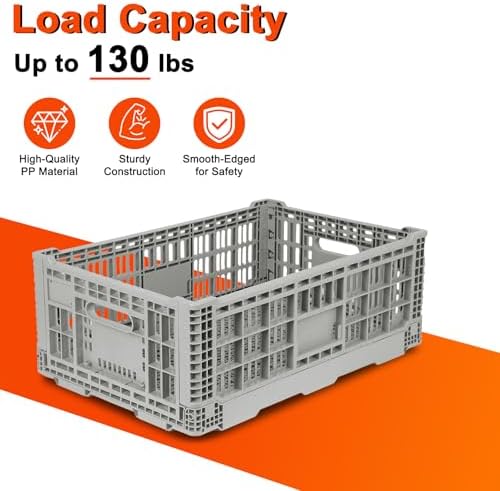 52L Collapsible Crate with Handles, Milk Crates Heavy Duty - Image 4