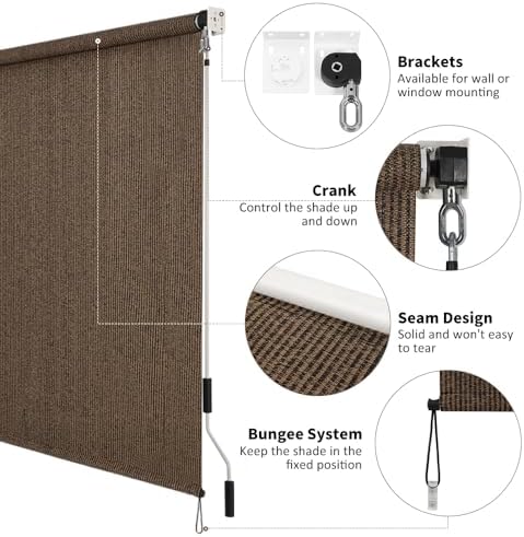 SMONTER Outdoor Sunshade Roller Shade 8'W x 8'H, Exterior Cordless Roll Up - Image 4