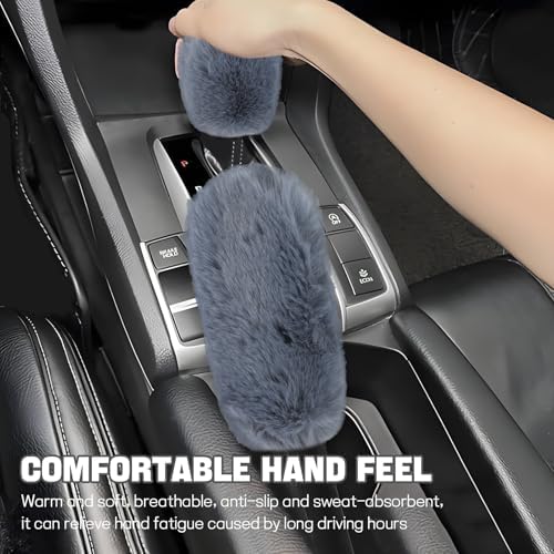 Hovom 2PCS Fluffy Car Gear Shift Knob Cover & Handbrake Cover - Image 4