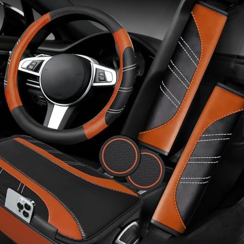 NBTEPEM 6 Pcs Brown Steering Wheel Cover Set, Sport Microfiber Leather Steering by NBTEPEM