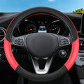 Leather Patchwork Black Red Steering Wheel Cover, 14.5-15 Inch Non-Slip by ExquisiteCarAccessories