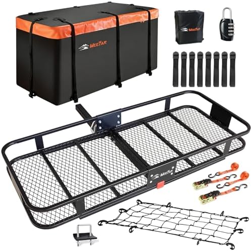 Hitch Mount Cargo Carrier Rack Basket 60"*25"*6"+Waterproof Bag 25 Cu.Ft. by MeeFar