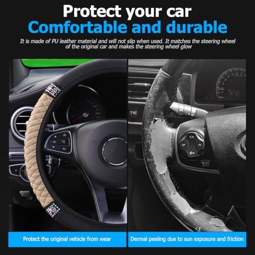 Osilly 15 Inch Rhinestone Leather Steering Wheel Cover - Image 3