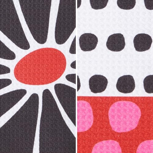 Ritz Waffle Microfiber Kitchen Towel 2pc Set – Jumbo Flowers and Dots – Bold - Image 2