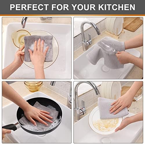 Kitinjoy 100% Cotton Waffle 6-Pack Kitchen Towels, Light Grey - Image 4