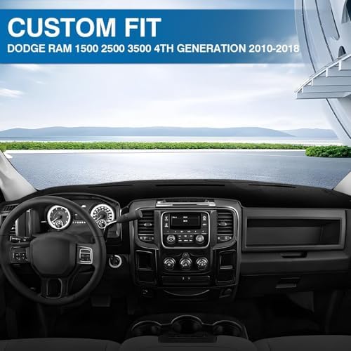 KUST Black Dash Cover for 2009-2018 Dodge Ram 1500 2500 3500 Non-Slip Dashboard - Image 3