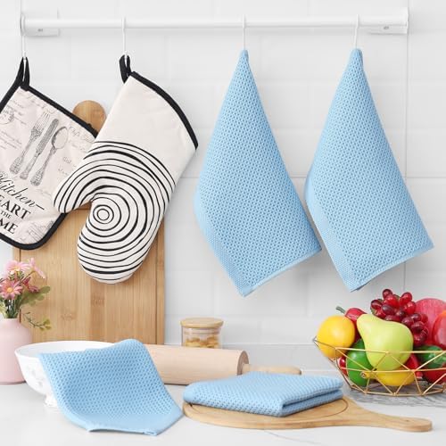 Homaxy 100% Cotton Waffle Weave Kitchen Dish Cloths 12-Pack, Sky Blue - Image 6