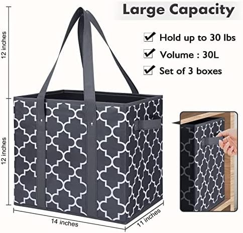 Reusable Grocery Bags 6Pack Foldable Washable Large Storage Bins, Dark Grey - Image 3