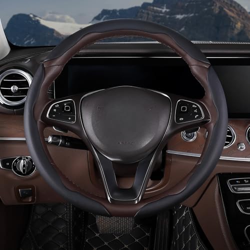 Car Steering Wheel Cover Leather 14.5-15 in Universal 3Pcs Set Black - Image 4
