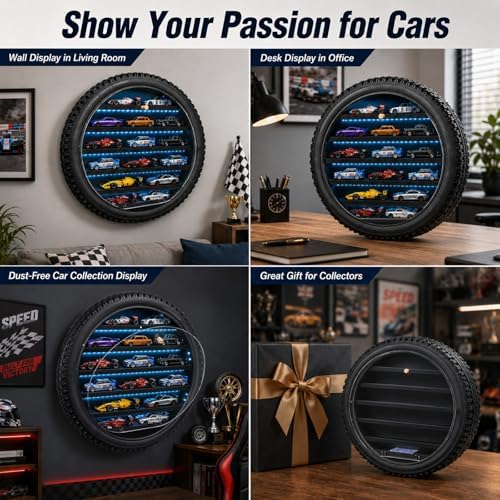 Tire-Shaped Display Case for 1/64 Scale Cars, Acrylic Dust Cover & - Image 6