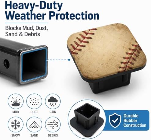 Trailer Hitch Covers Grunge Baseball, Heavy Duty 2 Inch Hitch Cover - Image 6