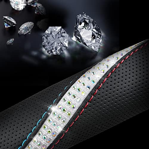 CAR PASS Bling Diamond Black Leather Steering Wheel Cover, Studded Crystal - Image 5