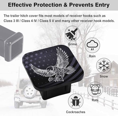 Swono Trailer Hitch Caps Covers Eagle Pattern 2 Inch Rubber Tow Hitch AUTO - Image 3