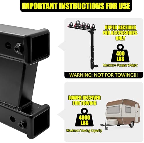KAIRAY Double Hitch Receiver, 2 inch Trailer Dual Hitch Extension Riser - Image 7