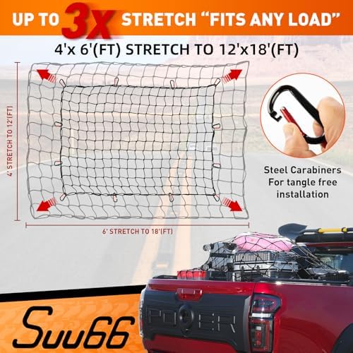 Suu66 Cargo Net for Pickup Truck Bed, 12 Carabiners - Image 2