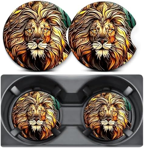 2 Pack Lion Car Coasters for Cup Holder, Neoprene Anti Slip Mat by Unknown