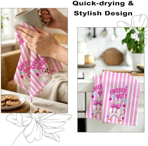 2 Pcs Funny Chicken Kitchen Towels, Soft Absorbent Waffle Hand Tea Towel 01 - Image 6