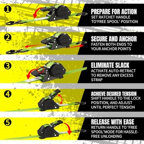 Retractable Ratchet Straps, Motorcycle, Pickup Truck - Image 3