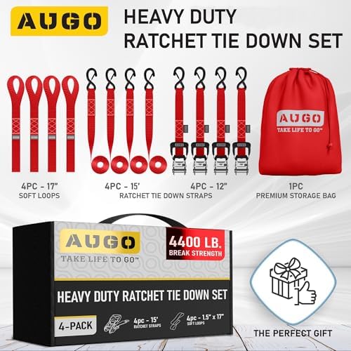 AUGO Heavy Duty Ratchet Straps & Soft Loops – Pack of 4 Extra Strong 1.5” by - Image 4