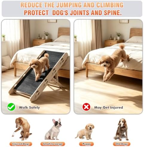 Dog Ramp for Bed, Foldable 15"x34" Solid Wood Pet Stairs for Small Dog - Image 5