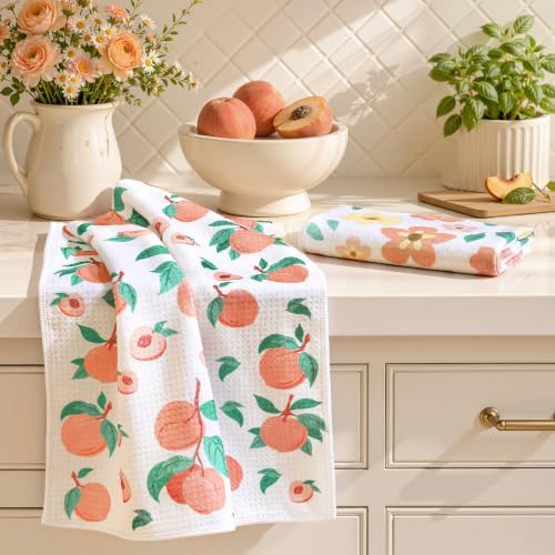 Homaxy Large Waffle Weave Kitchen Towels 2 Pack, Peachy Sweet by Homaxy