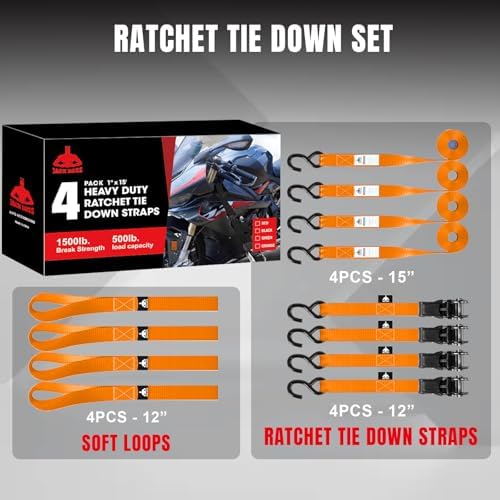 Jack Boss Ratchet Tie Down Straps Set, 1500 lbs Break Strength, Fits - Image 4