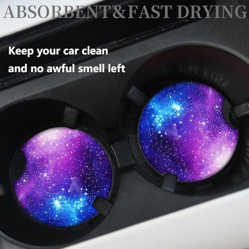 2pcs Nebula Pattern Car Cup Holder Coasters, Absorbent Drinks Coaster Mat - Image 2