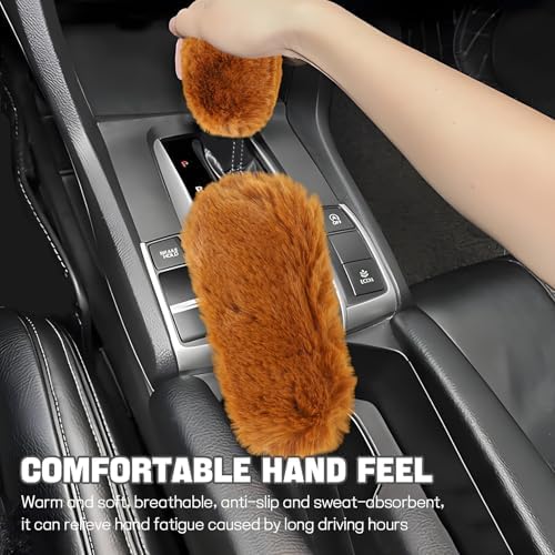 Hovom 2PCS Fluffy Car Gear Shift Knob Cover & Handbrake Cover - Image 4