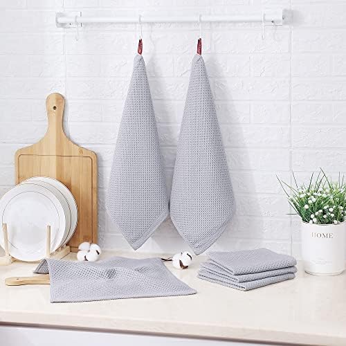 Kitinjoy 100% Cotton Waffle 6-Pack Kitchen Towels, Light Grey - Image 6