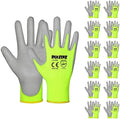 DULFINE Safety Work Gloves for Men & Women 12 Pairs, PU Coated Yellow L by DULFINE