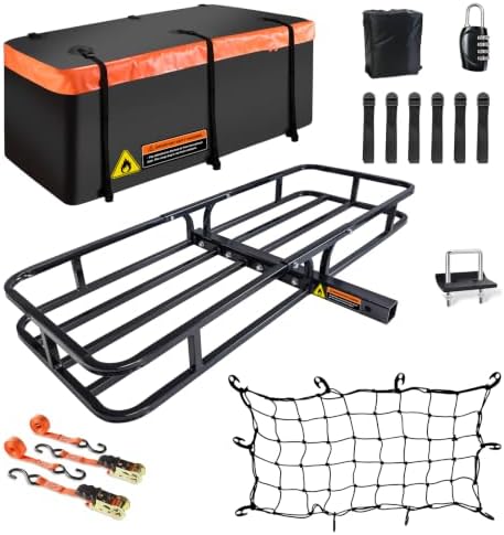 Hitch Mount Cargo Carrier Rack Basket 53"*19"*5"+Waterproof Bag 9 Cu.Ft. by MeeFar