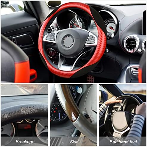 Moly Magnolia 15 Inch Car Steering Wheel Cover, Carbon Red/Black - Image 2