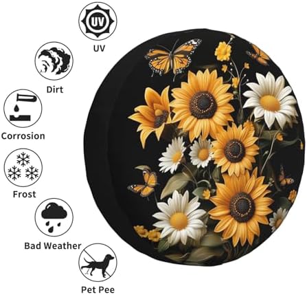 Sunflowers Daisies Butterflies Spare Tire Cover Wheel Protectors - Image 5