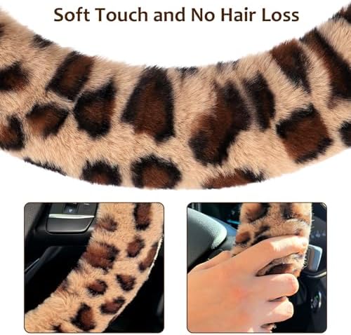 Accmor Fluffy Car Steering Wheel Cover, Leopard Fuzzy Vehicle Wheel Cover - Image 4